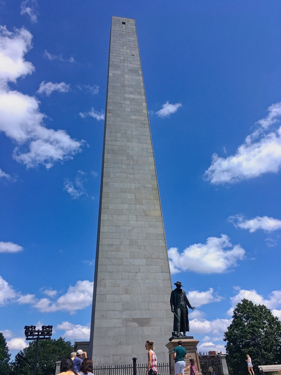The Bunker Hill Monument remembers the first major battle of the American Revolution.